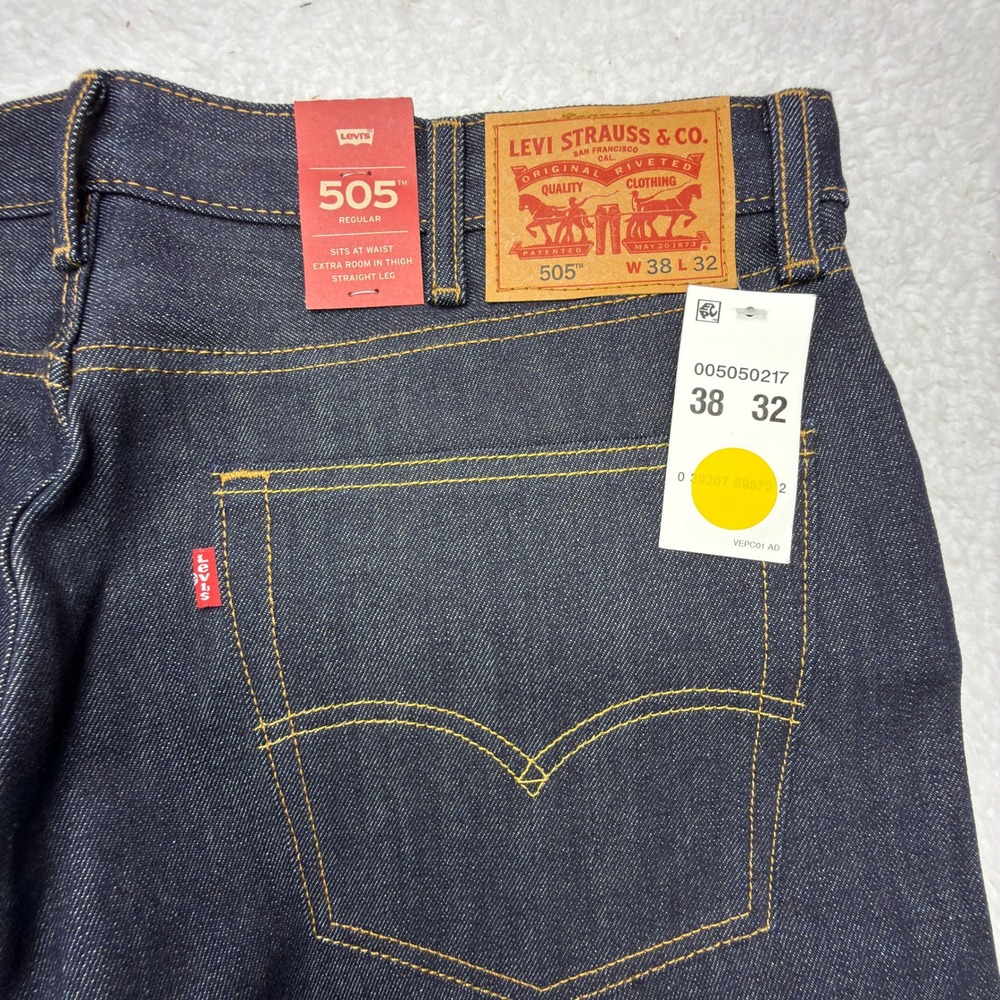 Levis 505 Regular Fit Jeans Mens 38x32 Dark Wash Indigo Straight Leg NWT